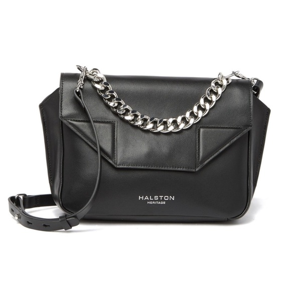Halston Heritage Handbags - Halston Heritage Bag Black Leather Crossbody Chain Strap Leather Strap Bag NWT